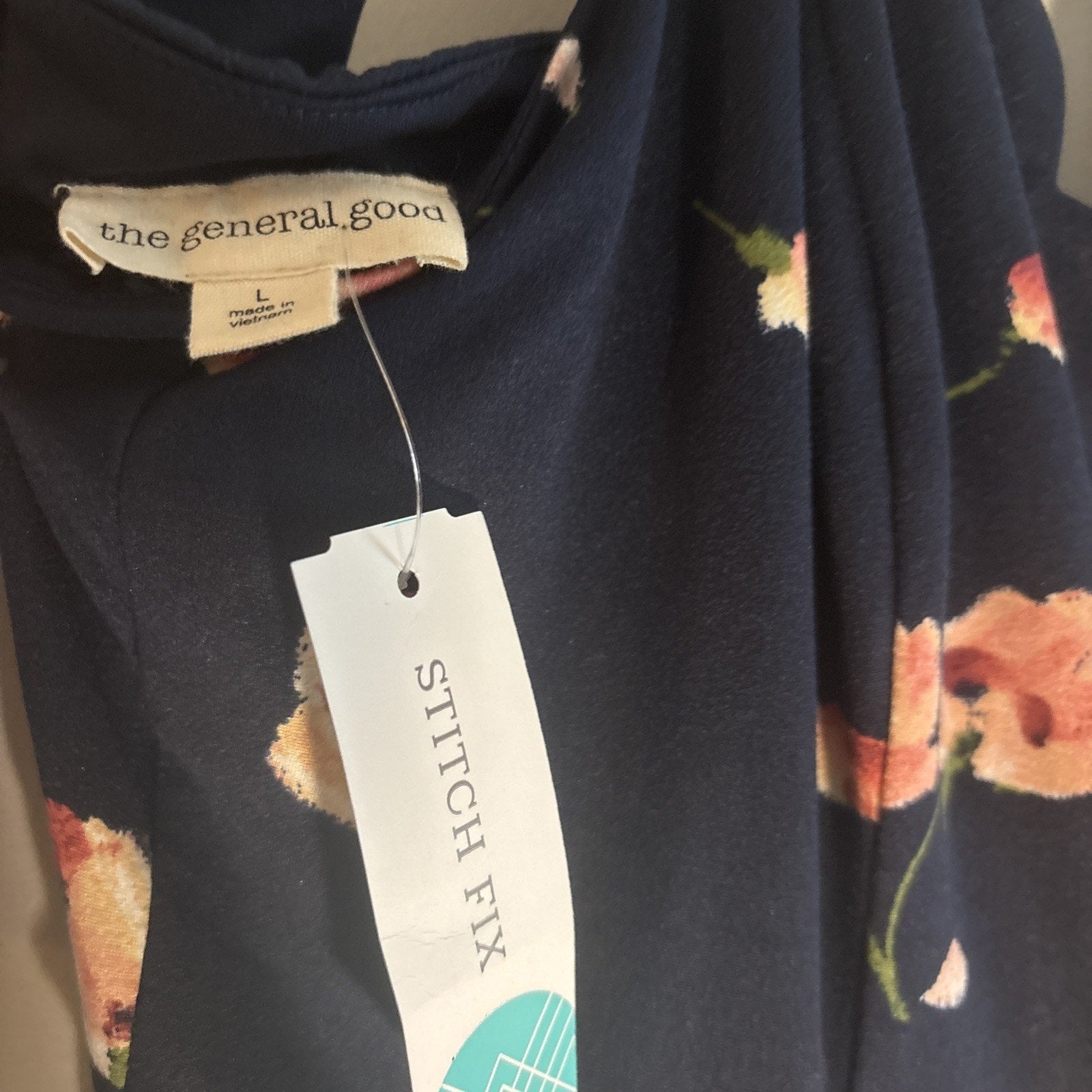 NWT The General Good Women’s Floral, Navy Sundress Scalloped Size Large
