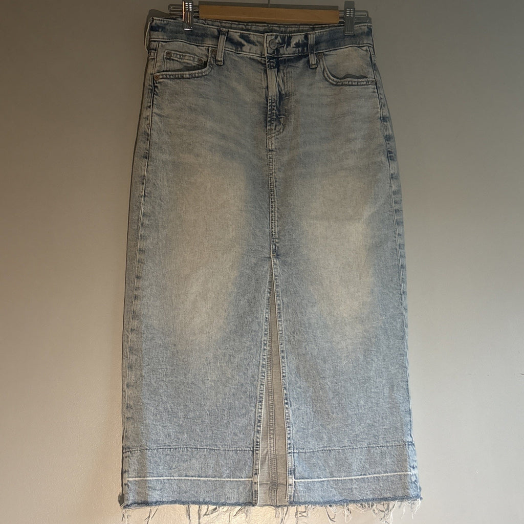 Gap Denim Jean Midi Skirt Frayed Hem Sz 4/27” Light Wash