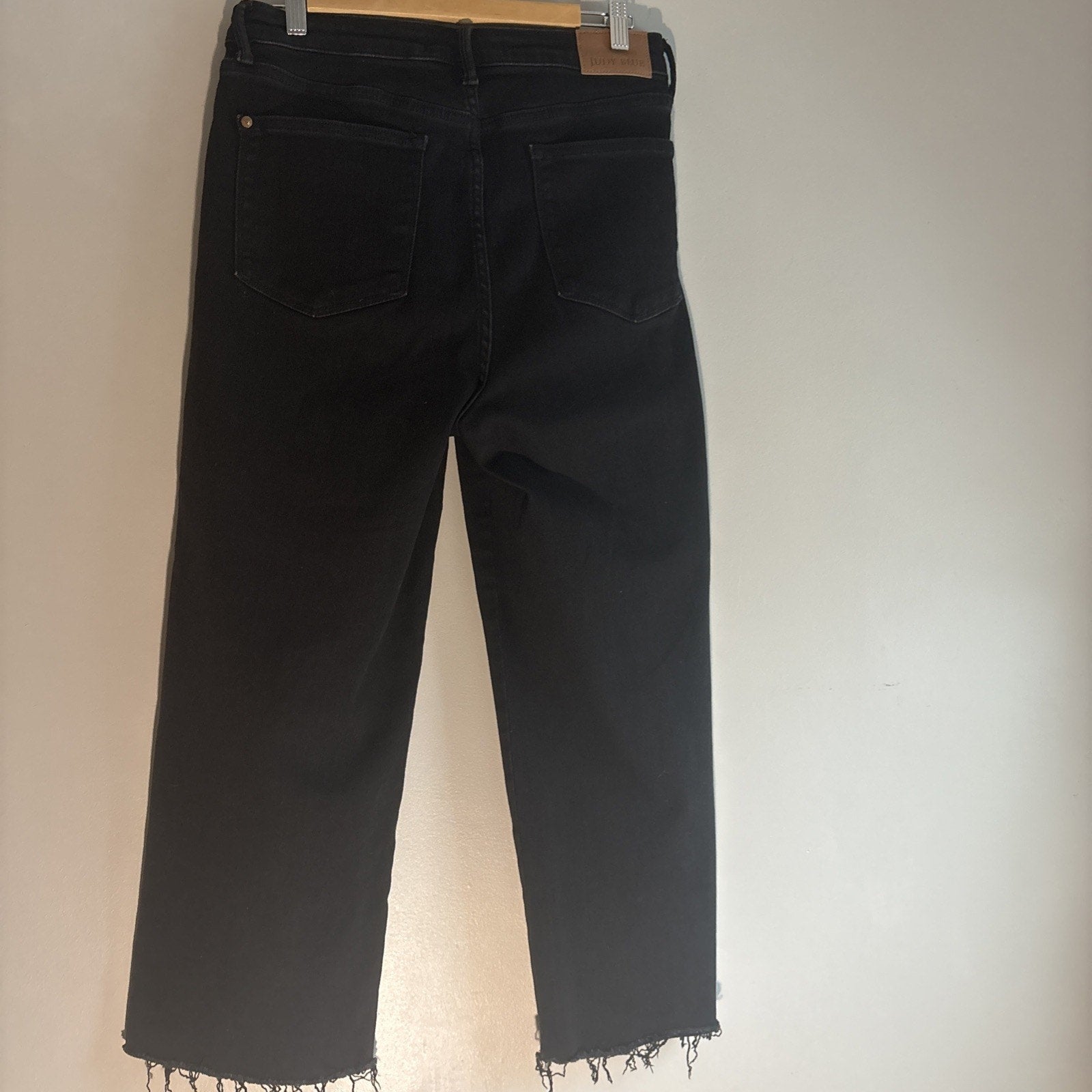 Judy Blue Jeans Women 31 Black Wide Leg Crop High Waist Stretch Boho Raw Hem