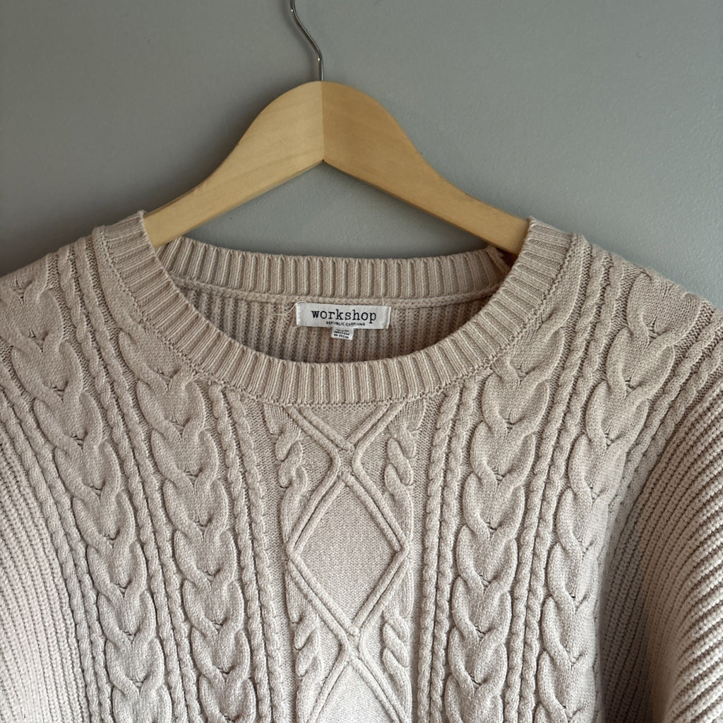 Workshop Republic clothing XL sweater Cable Knit beige Crew Neck Classic Preppy