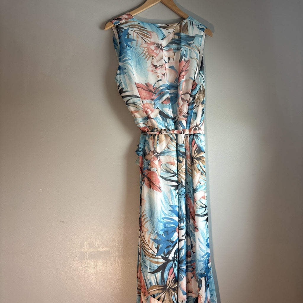 NWT White House Black Market Tropical Floral chiffon Tie Wrap Dress SZ 12