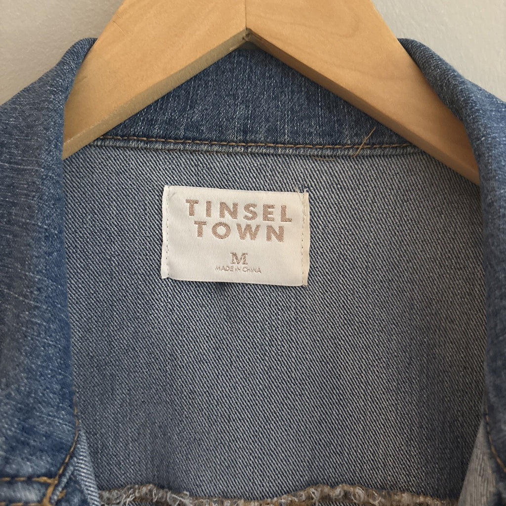 TINSEL TOWN Women's Distressed Western Denim Blue Jean Jacket M