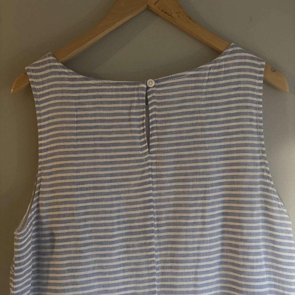 Beach Lunch Lounge Sleeveless Shift Dress Womens M Blue White Stripe Linen Blend