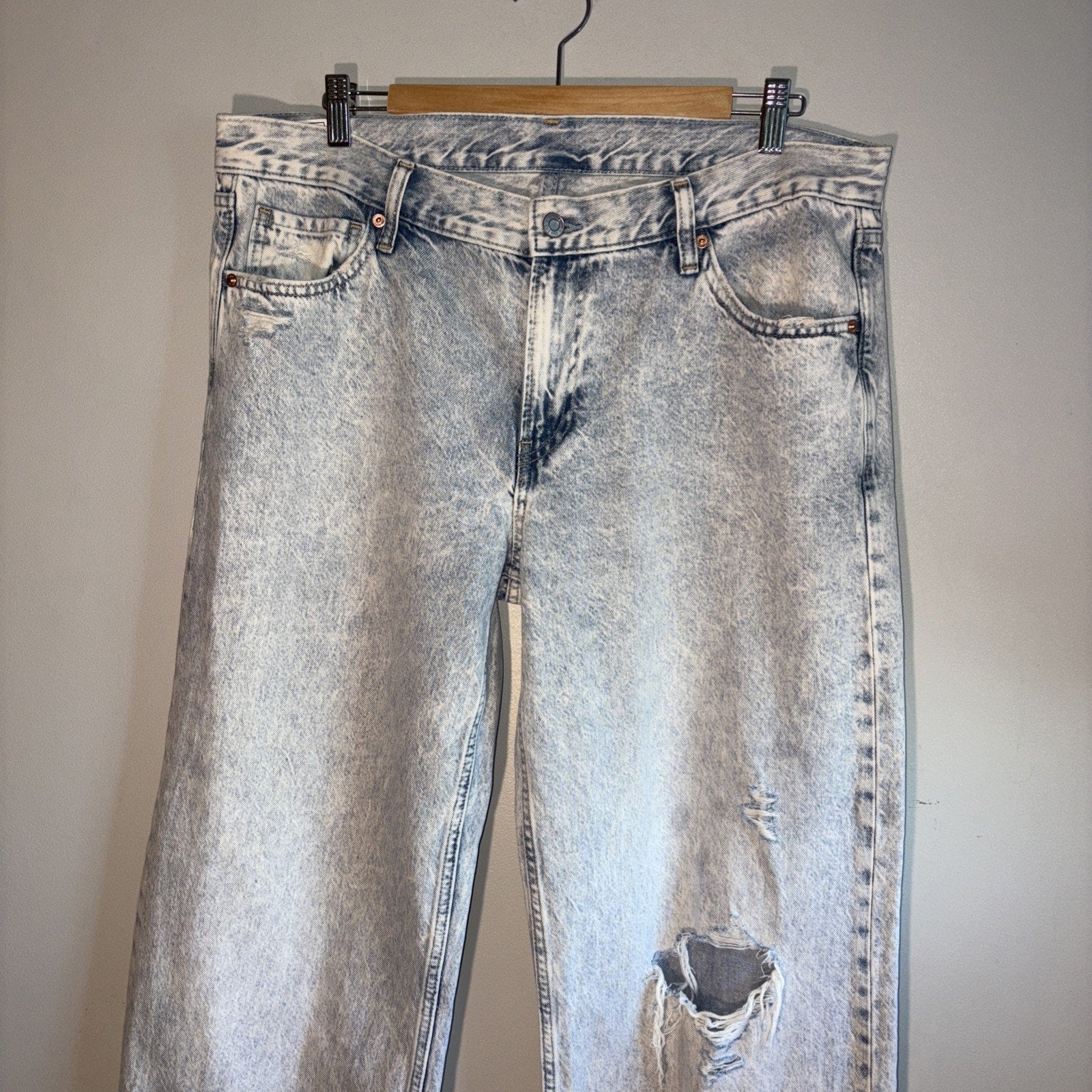 Gap Wide Leg Distressed Blue Denim Jeans Size 14/32 31” Inseam