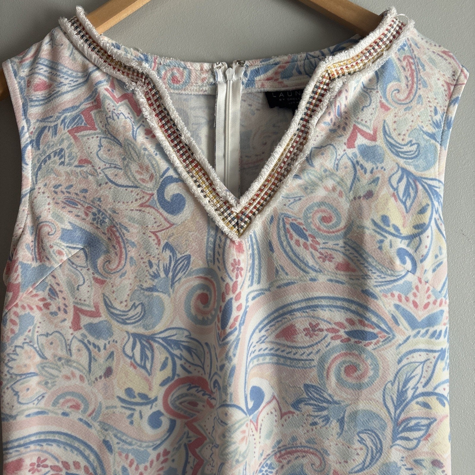 Laundry by Shelli Segal Women's Pink & Blue Floral V-Neck Sleeveless Dress Sz 6