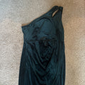 MEROKEETY One Shoulder Ruched Bodycon Velvet-like Holiday Green Dress Slit LG