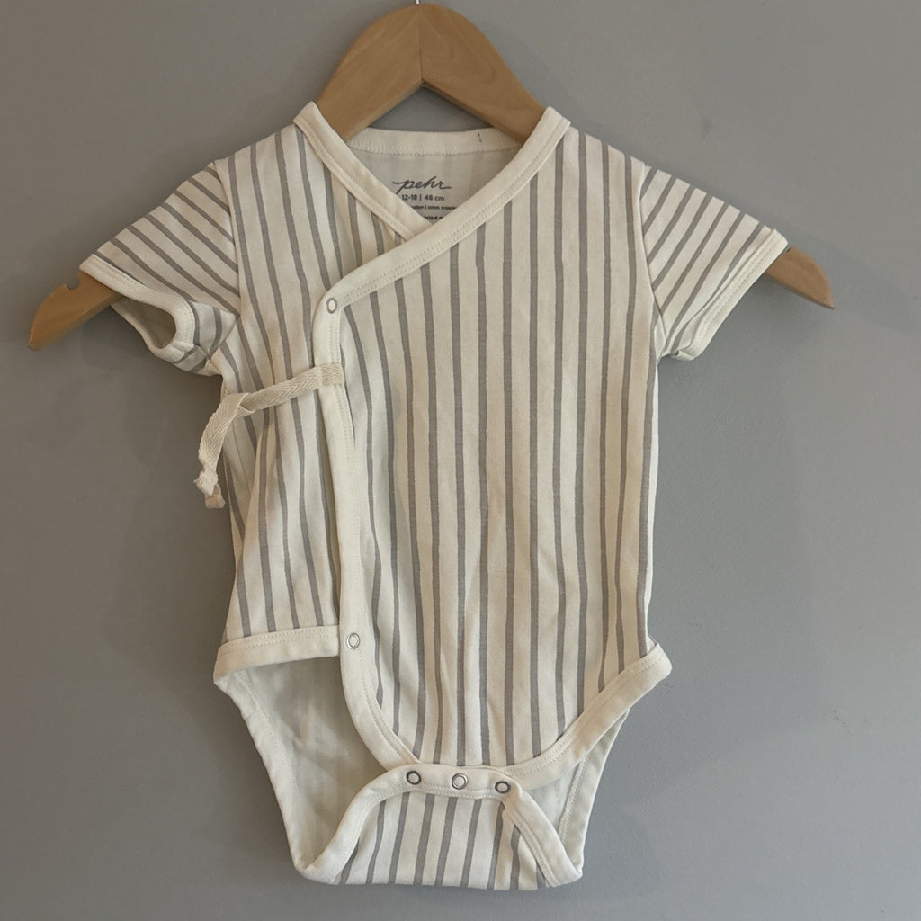 Pehr Baby Short Sleeve Tie Front Striped One Piece Kimono Size 12-18 Mo organic