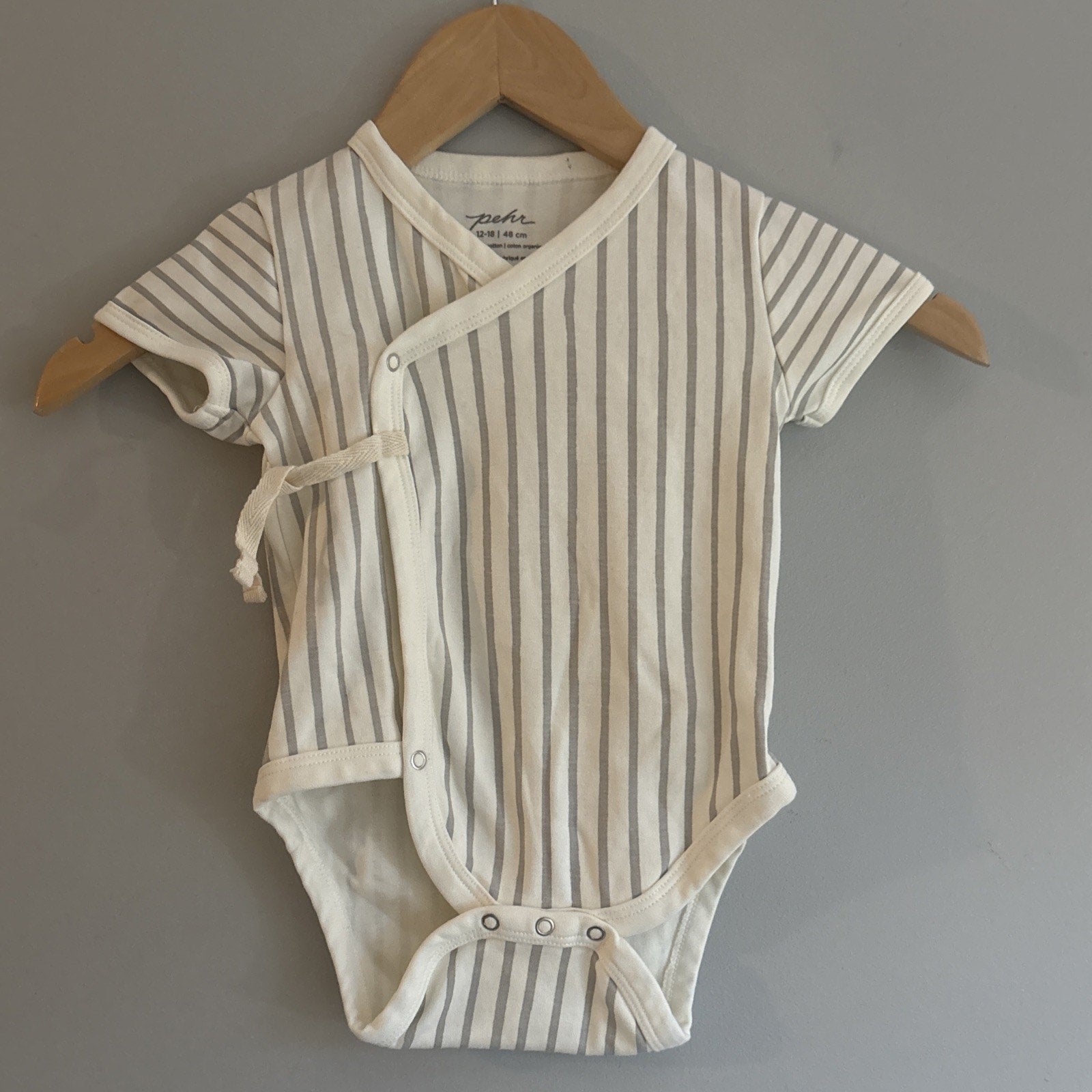 Pehr Baby Short Sleeve Tie Front Striped One Piece Kimono Size 12-18 Mo organic