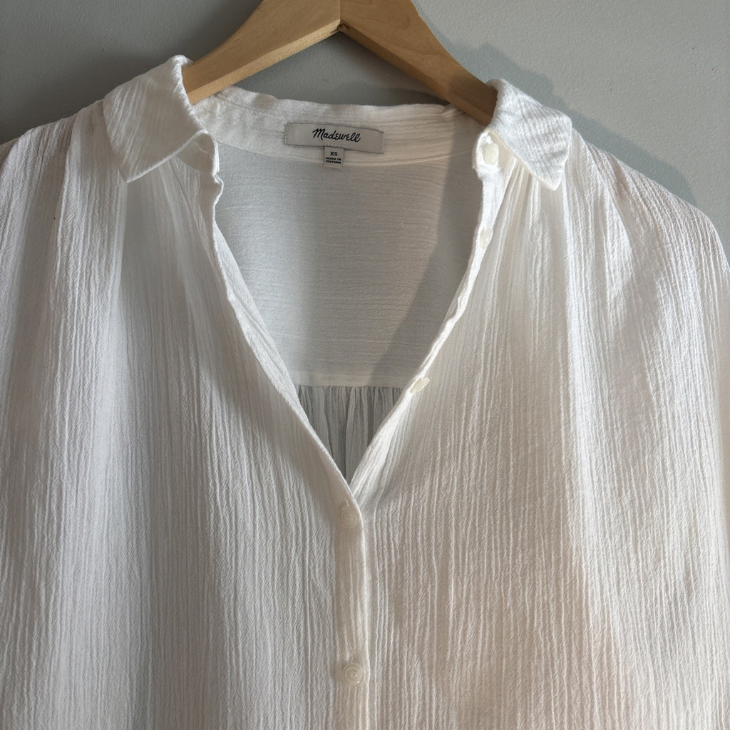 Madewell Solid White Collared Dolman Short Sleeve Top Size XL