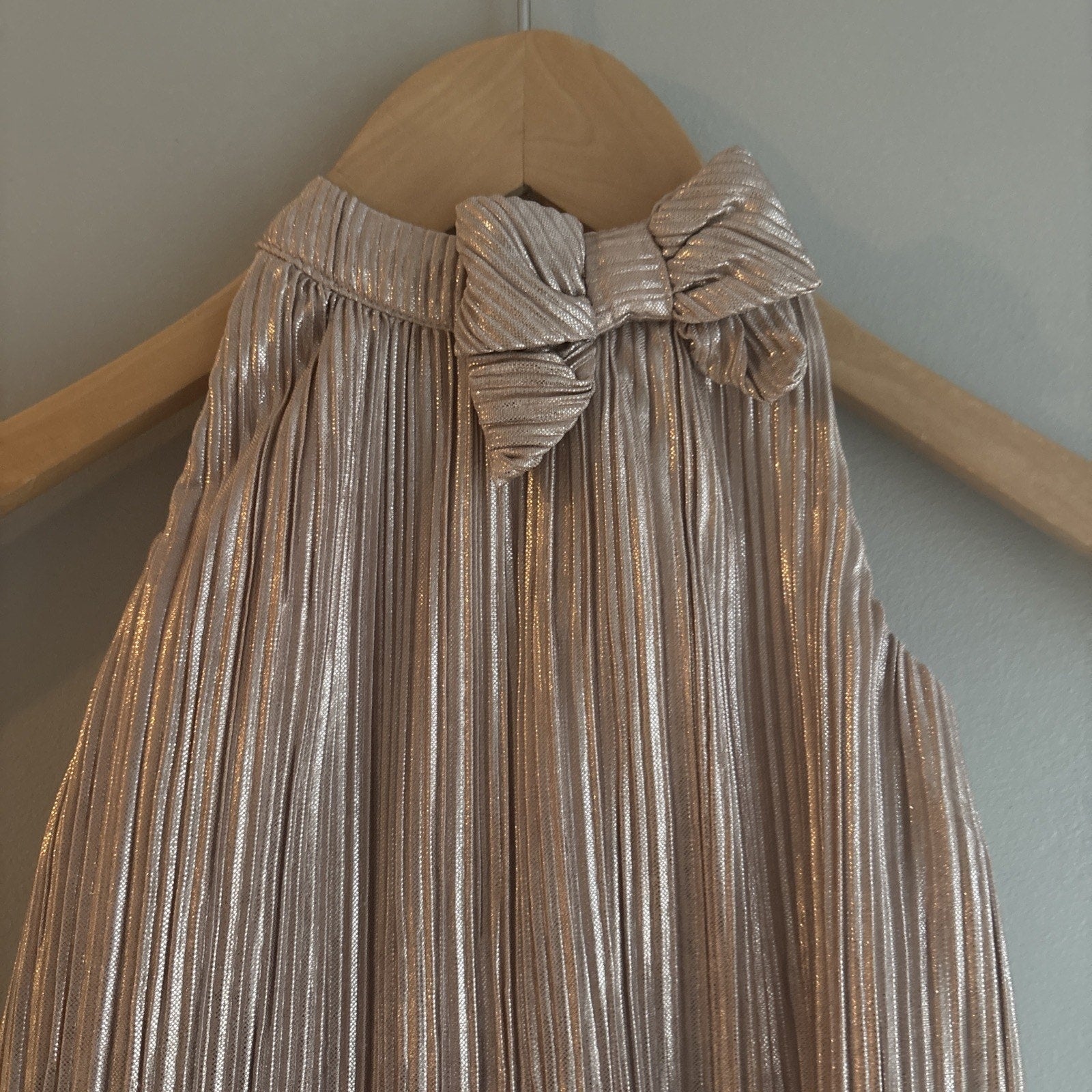 Janie and Jack Baby Girls Rose Gold Special Occasion Metallic Bow Dress 12-18mo