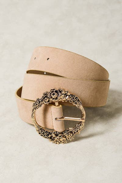 FLORAL ETCHED BUCKLE BELTS | BEIGE