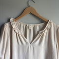Tamara H. Womens V-neck ivory cream Ruffle Blouse Pink Size M