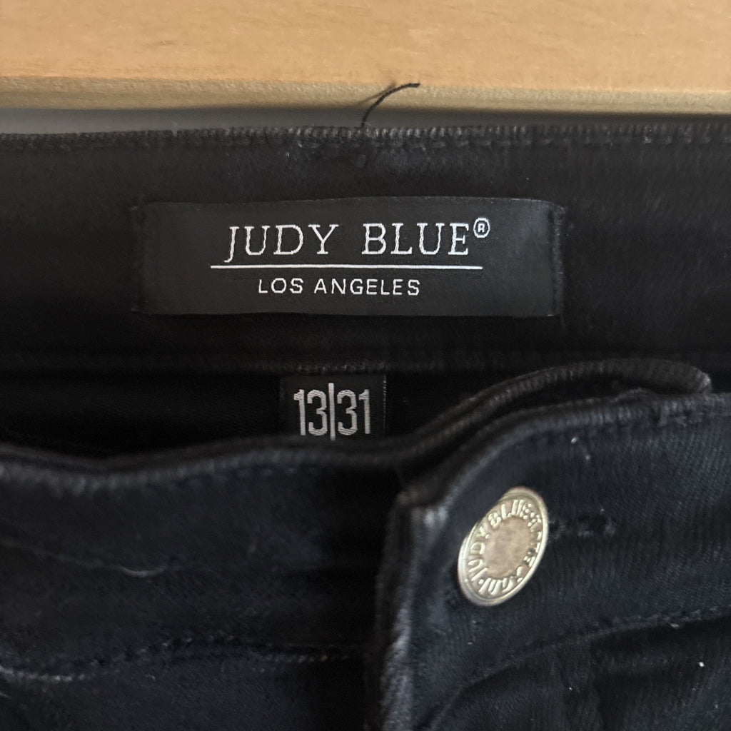 Judy Blue Jeans Women 31 Black Wide Leg Crop High Waist Stretch Boho Raw Hem