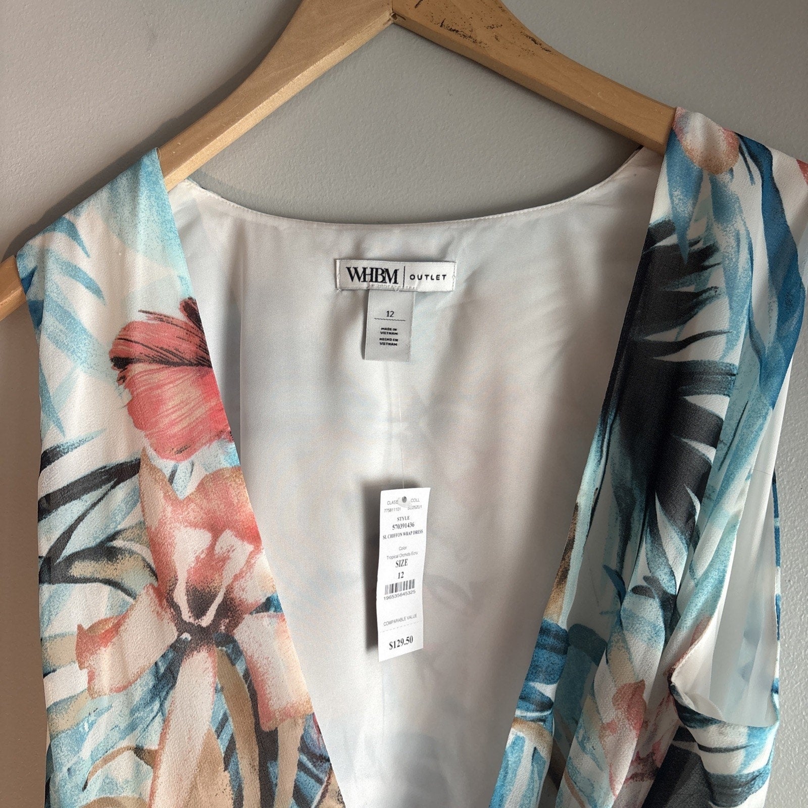 NWT White House Black Market Tropical Floral chiffon Tie Wrap Dress SZ 12