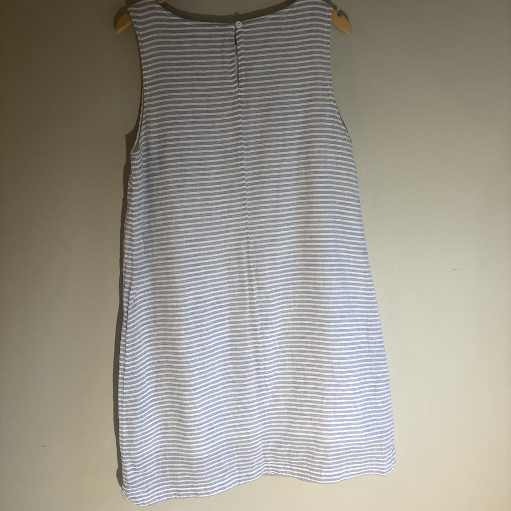 Beach Lunch Lounge Sleeveless Shift Dress Womens M Blue White Stripe Linen Blend