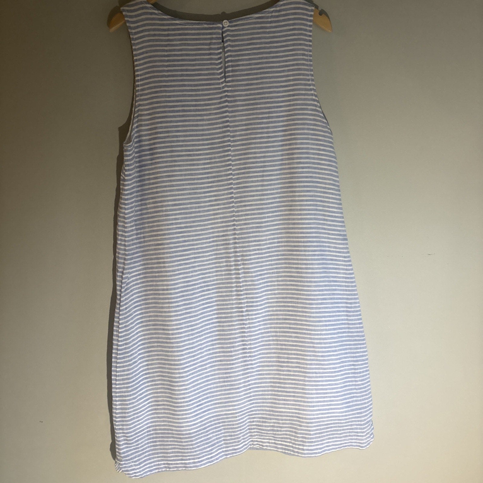 Beach Lunch Lounge Sleeveless Shift Dress Womens M Blue White Stripe Linen Blend