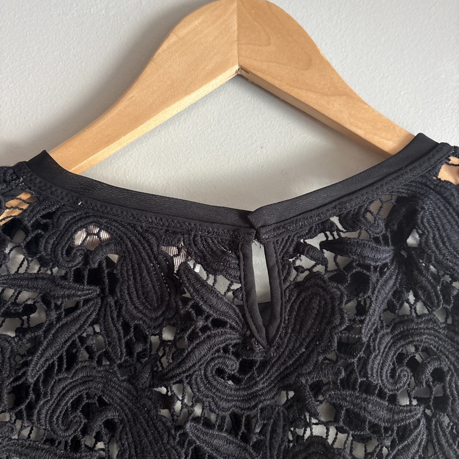 Ann Taylor Loft Womens Top SP Petite Black Round Neck Short Sleeve See Through