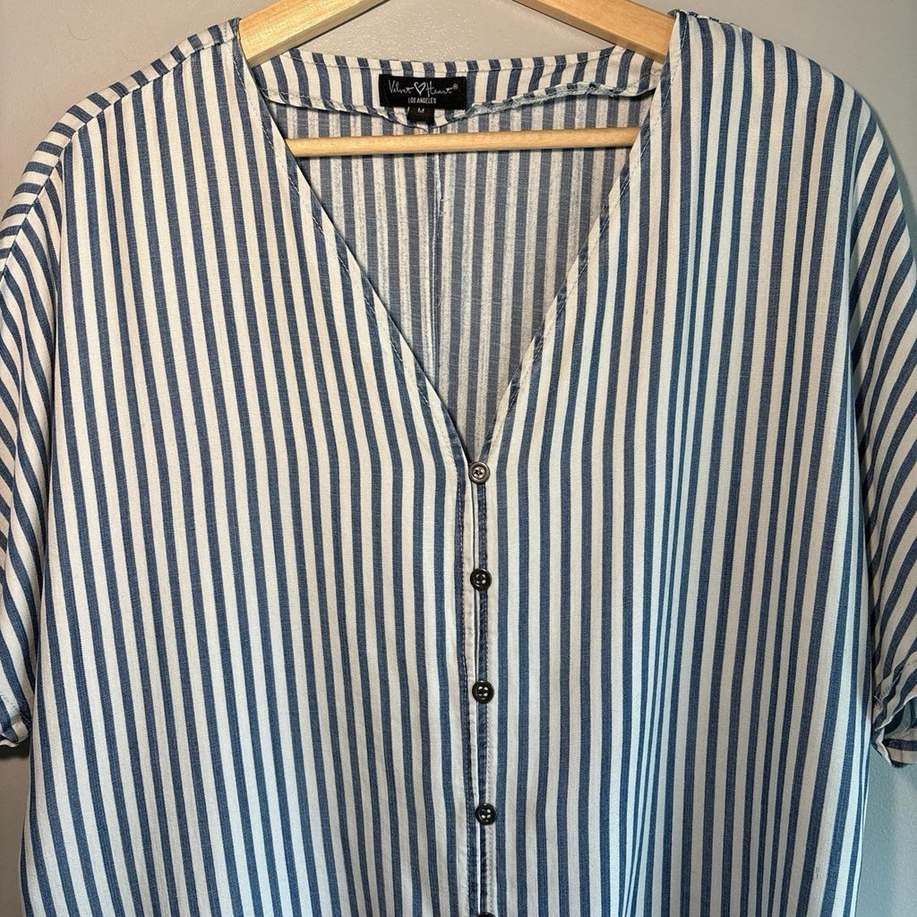 Women’s Blouse Brand Velvet Heart Linen Style Striped Tie Front Size Medium