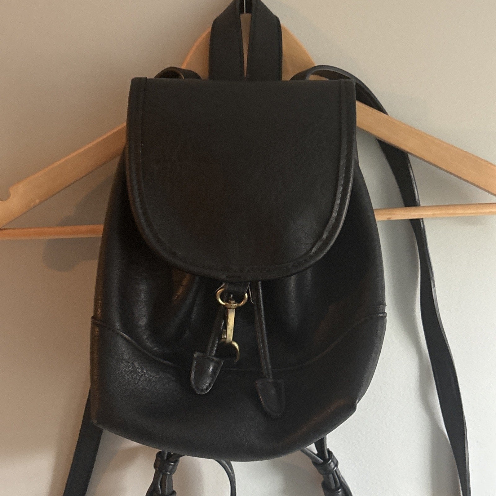 Street Level Front Flap Mini Black Vegan Leather Back Pack