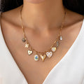 CHARM NECKLACE-HEARTS PORCELAIN FISH RHINESTONE |  GOLD