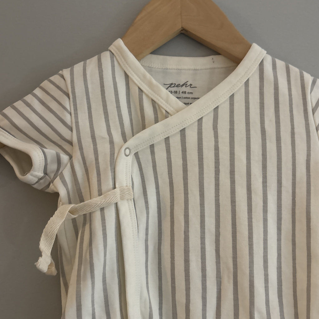 Pehr Baby Short Sleeve Tie Front Striped One Piece Kimono Size 12-18 Mo organic