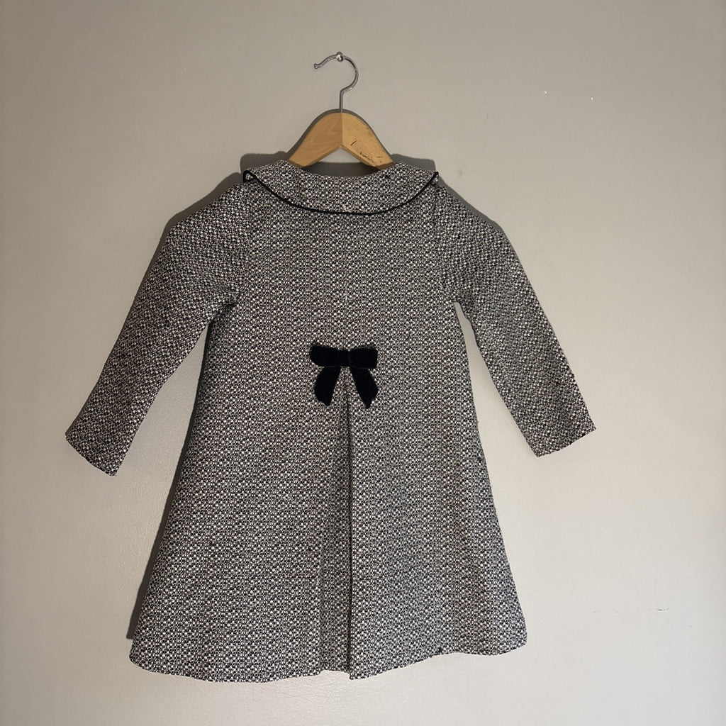 Vintage BONNIE JEAN TODDLER Coat Black Tweed, Velvet Bows. Lightweight. ￼Sz 4T