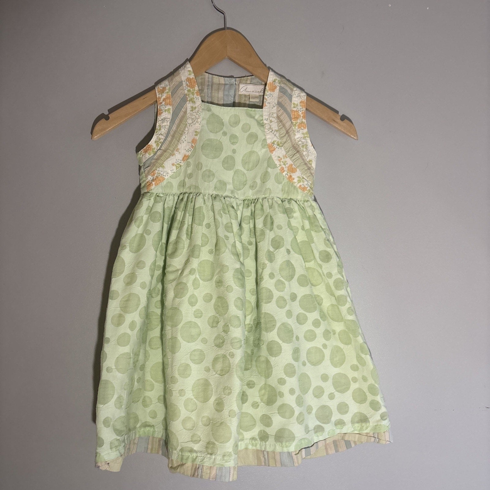 Amacello Italian Toddler Dress 18-24M Green Polka Dot Cottagecore Spring Easter