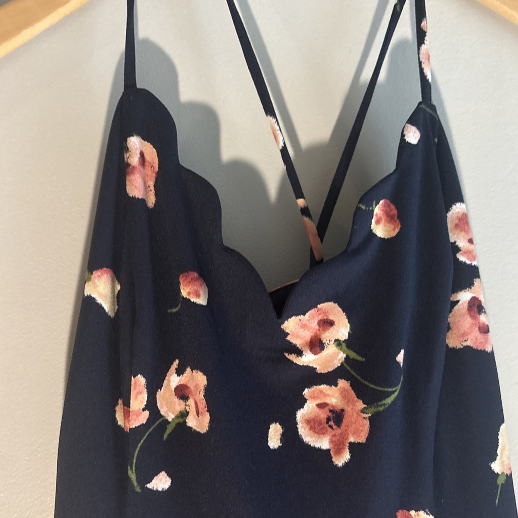 NWT The General Good Women’s Floral, Navy Sundress Scalloped Size Large