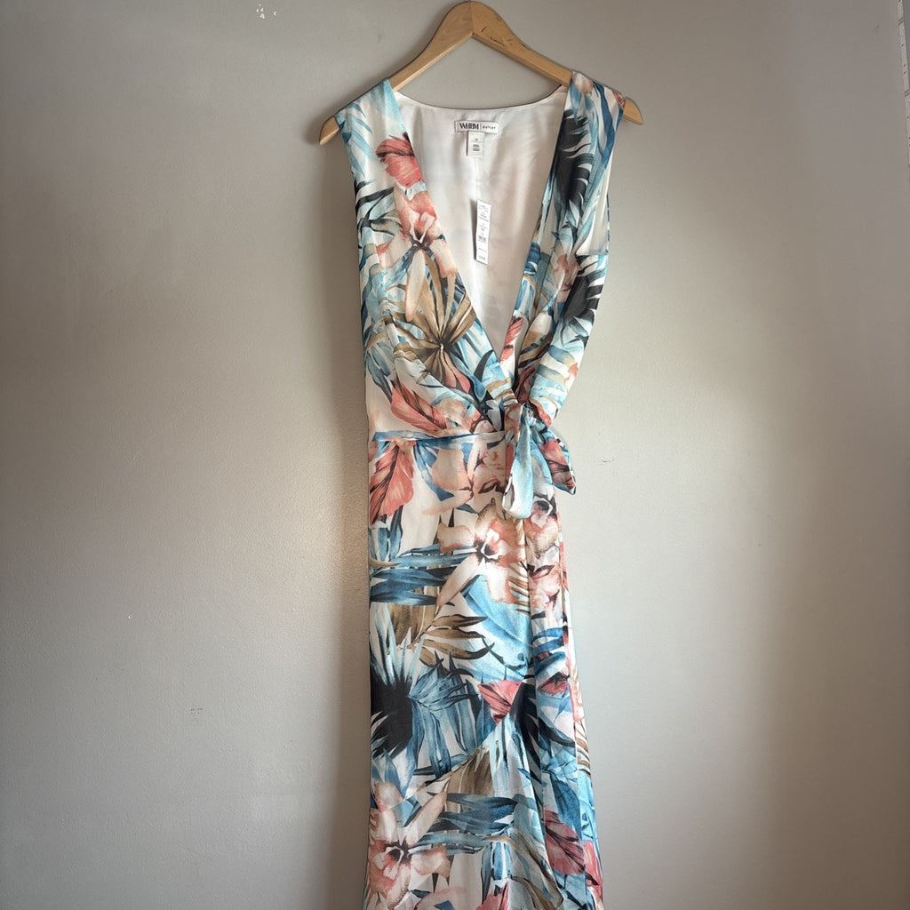 NWT White House Black Market Tropical Floral chiffon Tie Wrap Dress SZ 12