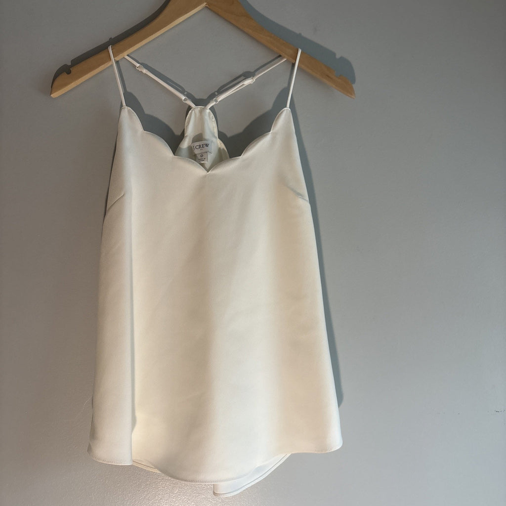 Jcrew Women Cream Ivory Scalloped Cami SZ 0