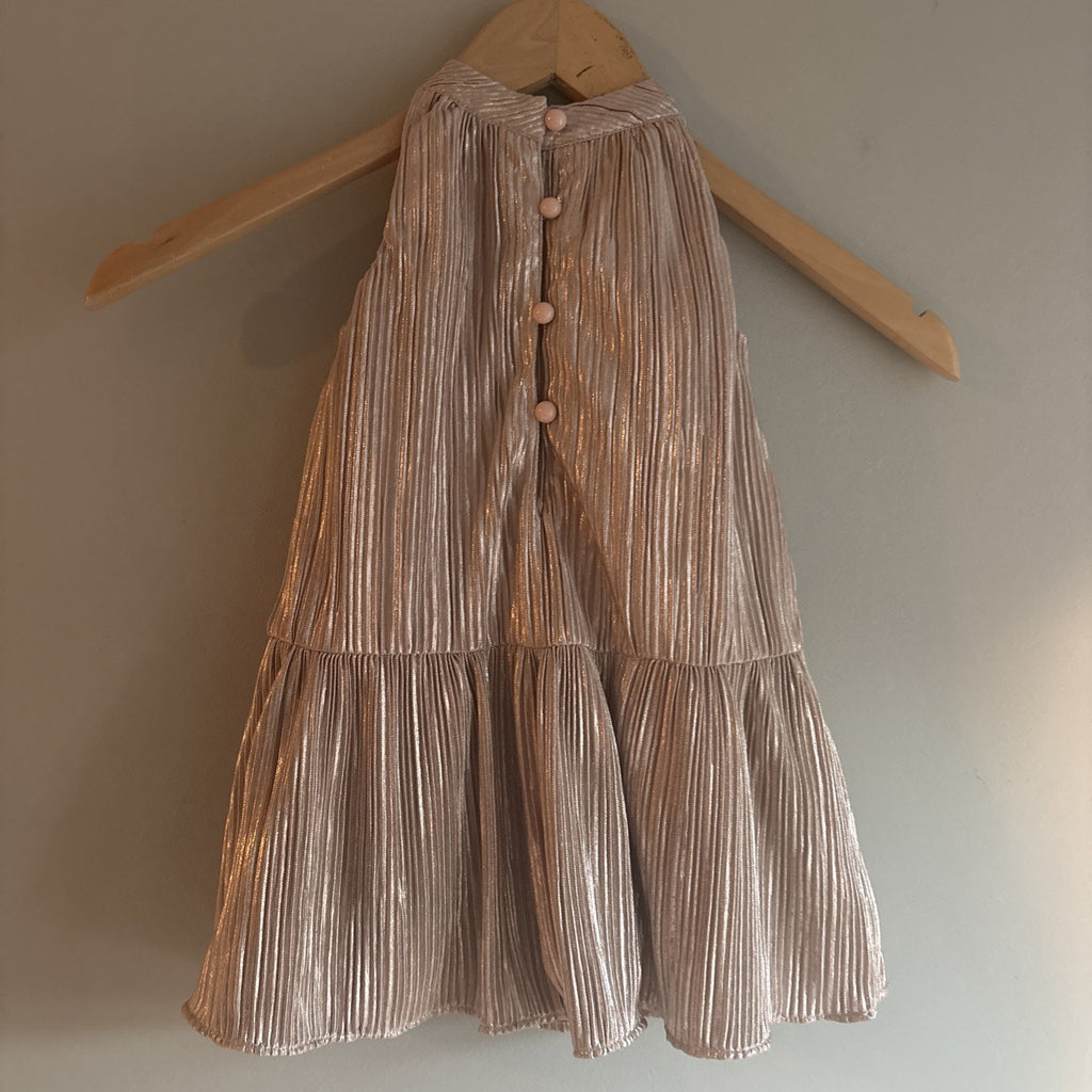 Janie and Jack Baby Girls Rose Gold Special Occasion Metallic Bow Dress 12-18mo