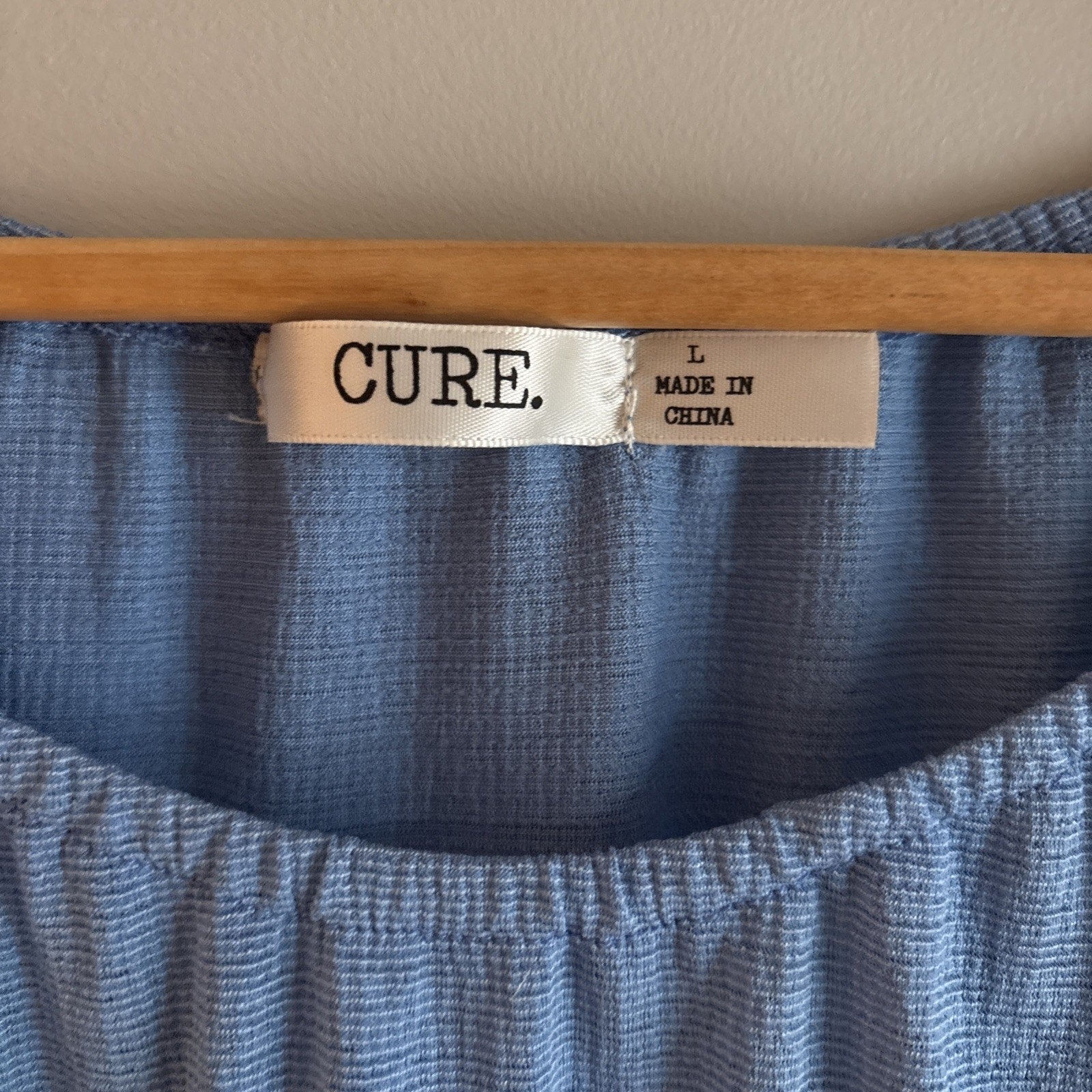Blue Women’s Blouse Tie Front Ruffle Sleeves 3/4 Size L Free Shipping