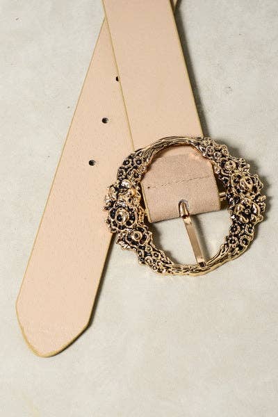 FLORAL ETCHED BUCKLE BELTS | BEIGE