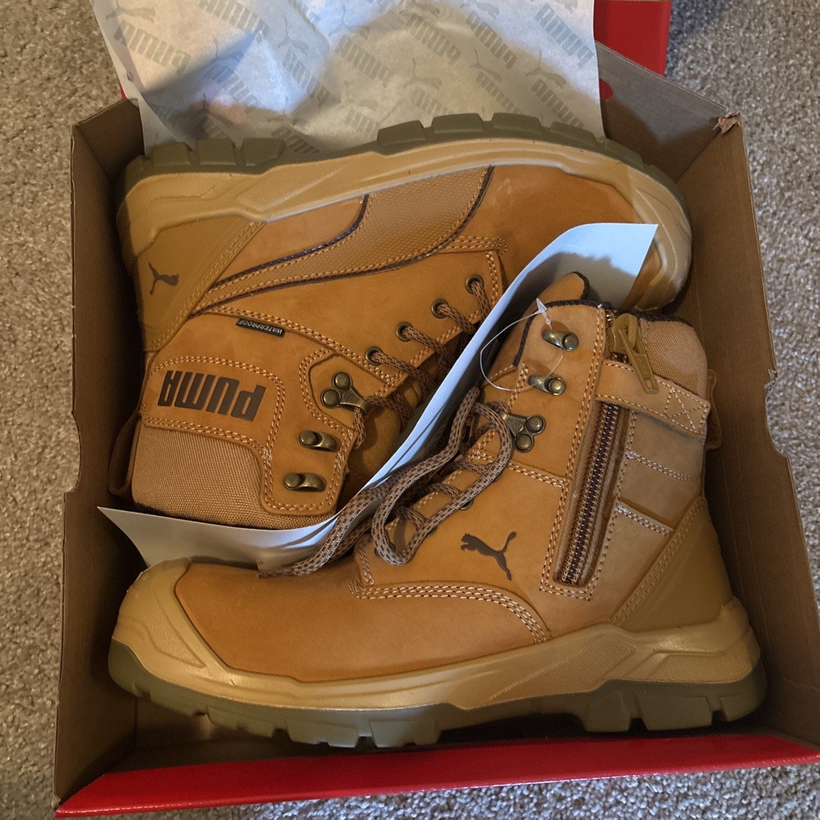 PUMA Safety Men's Conquest CTX High Composite Toe Waterproof Work Boot Wheat 9.5