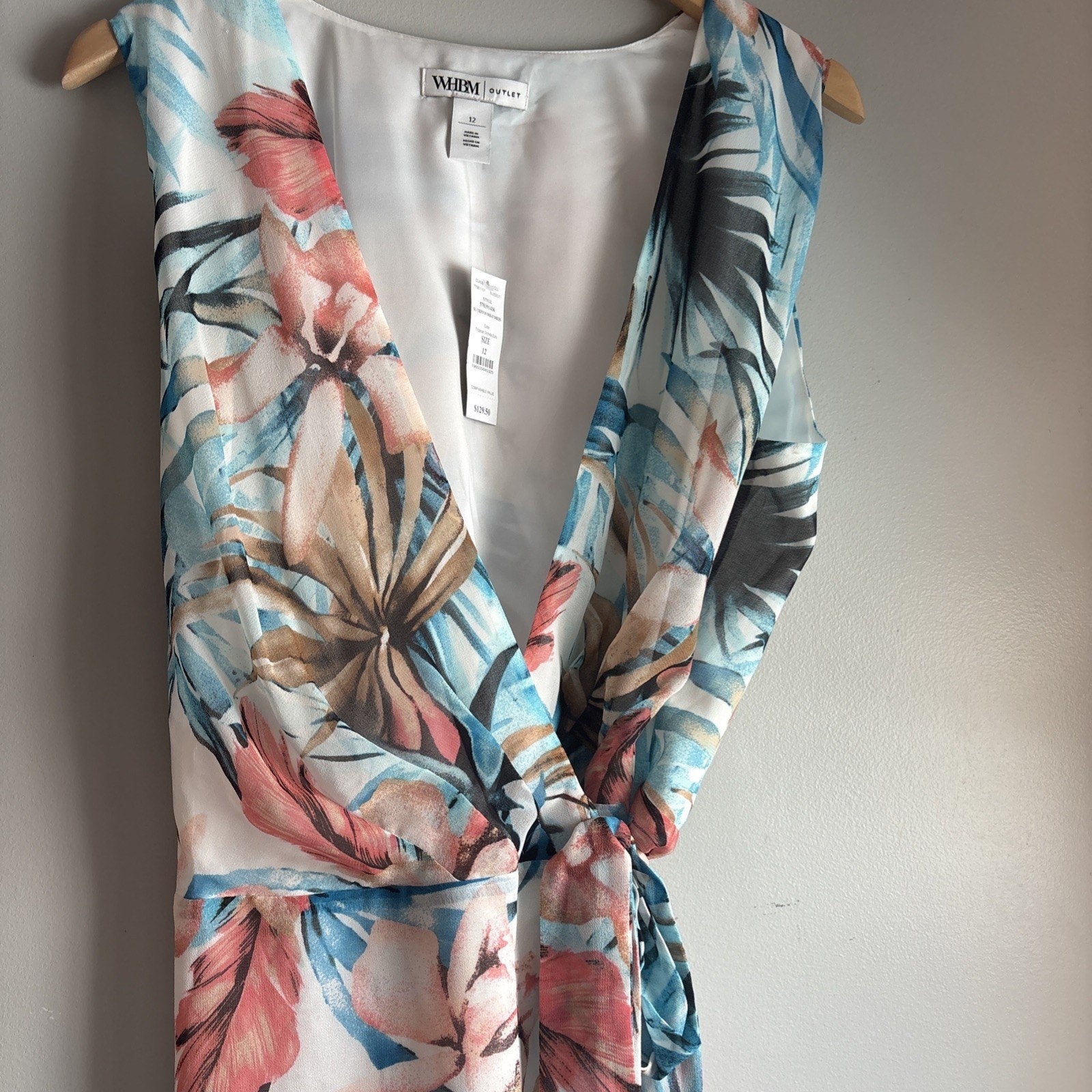 NWT White House Black Market Tropical Floral chiffon Tie Wrap Dress SZ 12