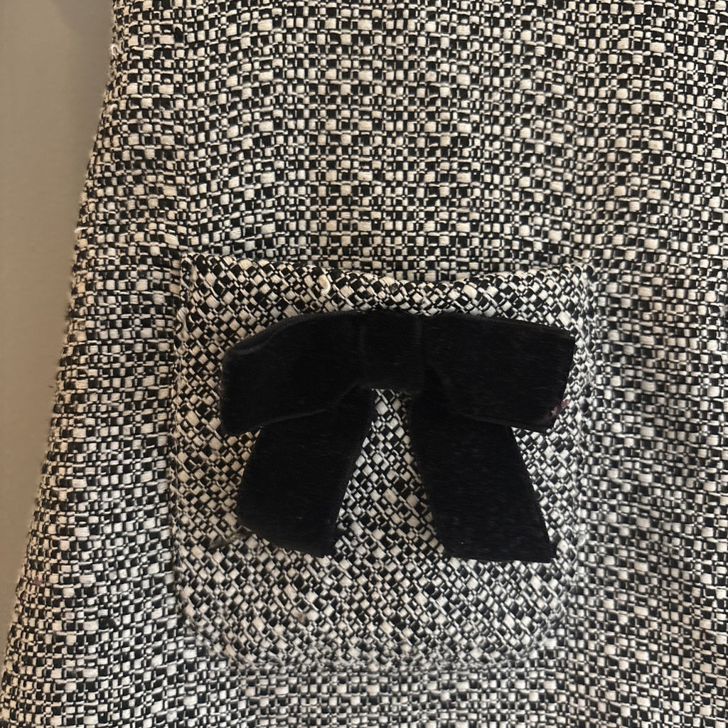 Vintage BONNIE JEAN TODDLER Coat Black Tweed, Velvet Bows. Lightweight. ￼Sz 4T