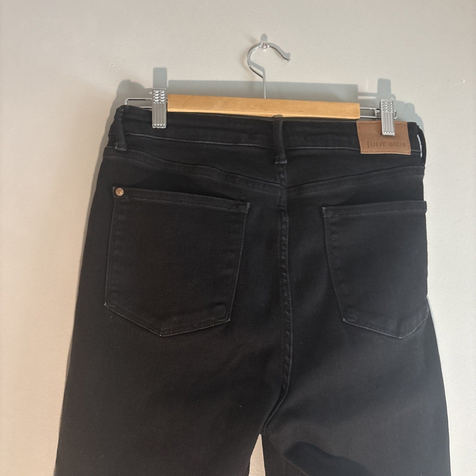 Judy Blue Jeans Women 31 Black Wide Leg Crop High Waist Stretch Boho Raw Hem
