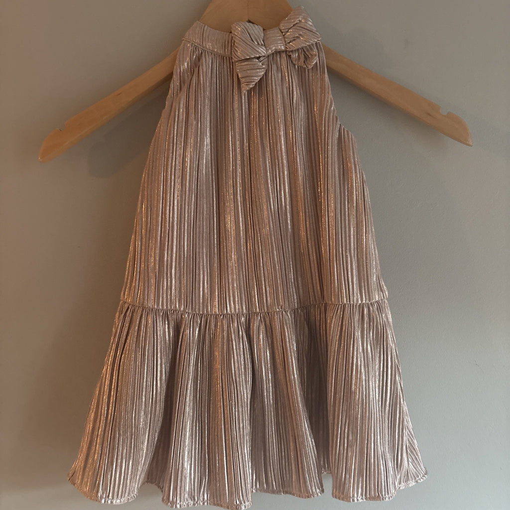 Janie and Jack Baby Girls Rose Gold Special Occasion Metallic Bow Dress 12-18mo