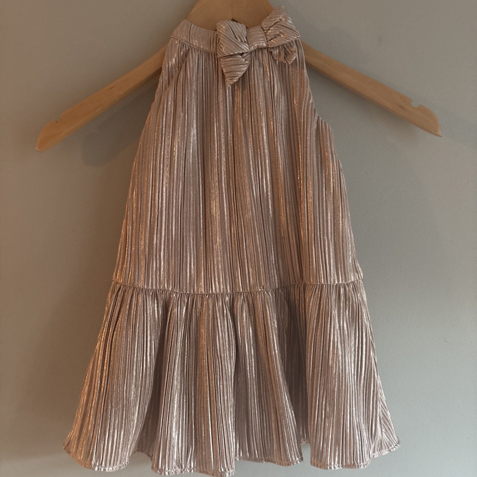 Janie and Jack Baby Girls Rose Gold Special Occasion Metallic Bow Dress 12-18mo