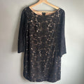 New Womens Vince Camuto Black Floral Lace Tan Sheath Side Slit Dress Size 12