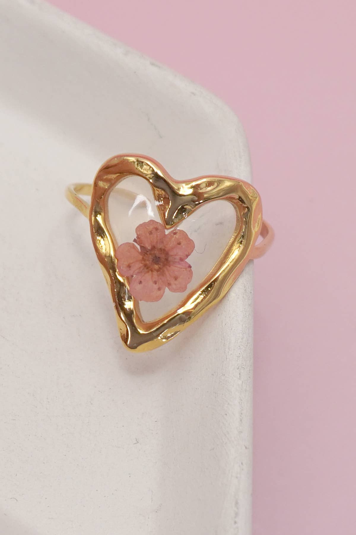 18K STAINLESS STEEL TARNISH FREE FLORAL RINGS |  HEART APRICOT