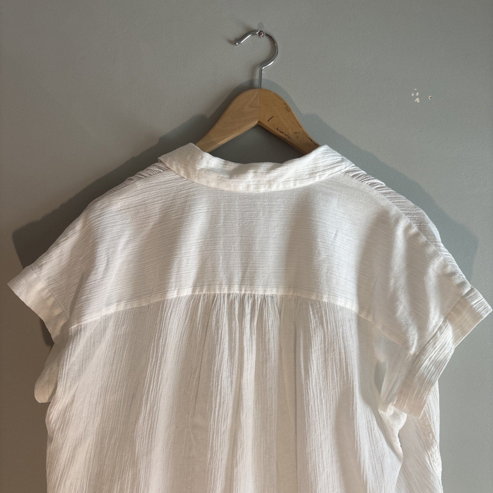 Madewell Solid White Collared Dolman Short Sleeve Top Size XL