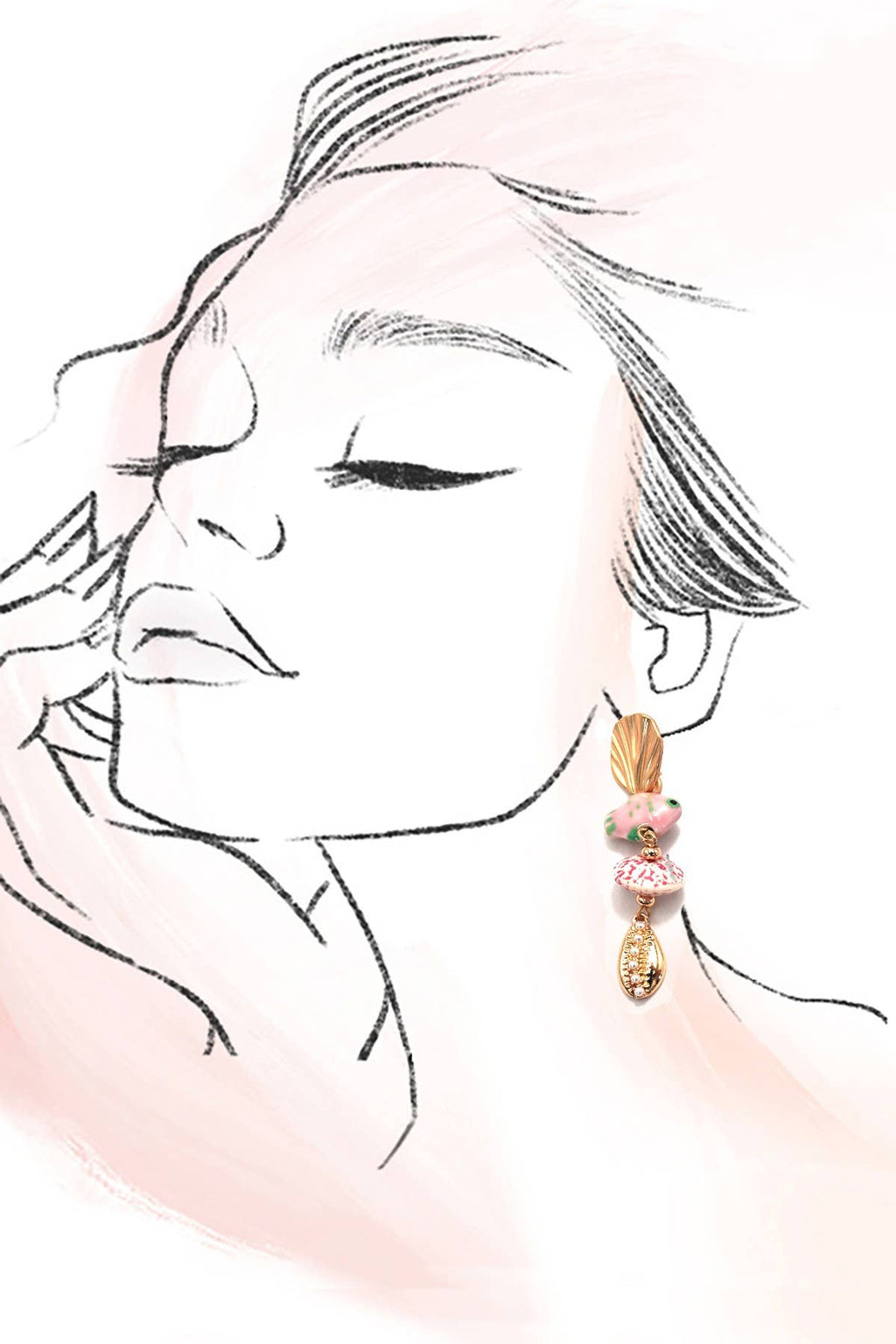 PINK CERAMIC PORCELAIN FISH DROP EARRINGS | GOLD