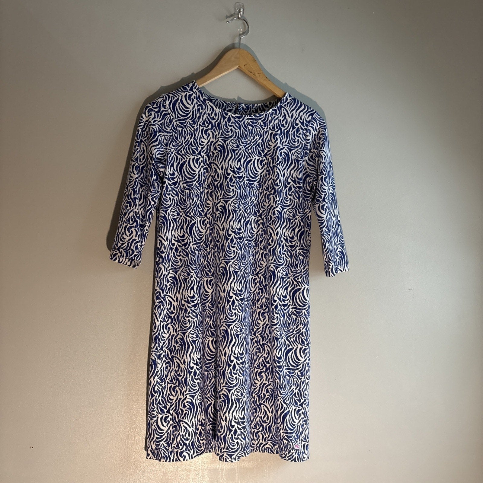 VINEYARD VINES Girls Large 14 Dress Blue White Swirl Print Cotton Knit