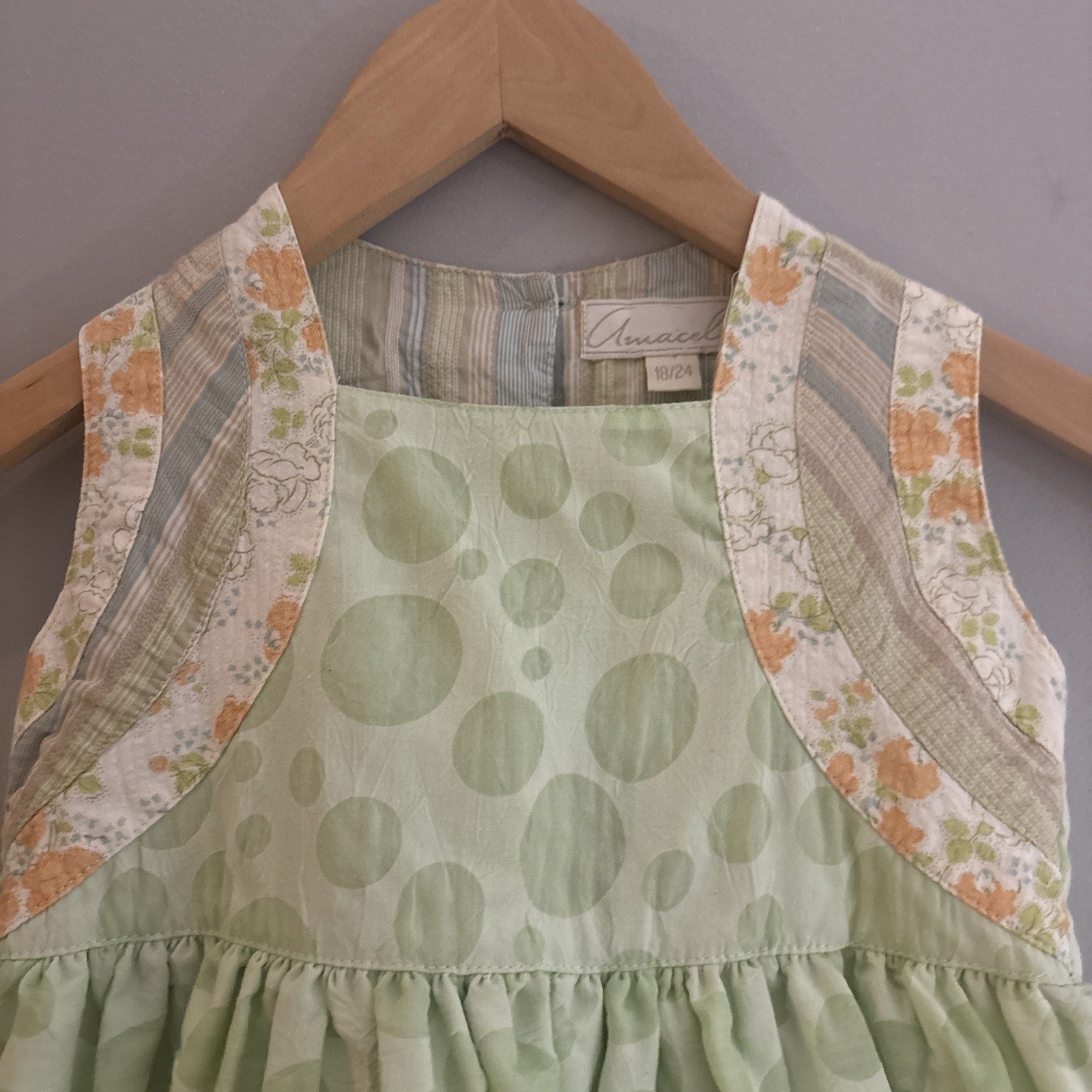 Amacello Italian Toddler Dress 18-24M Green Polka Dot Cottagecore Spring Easter