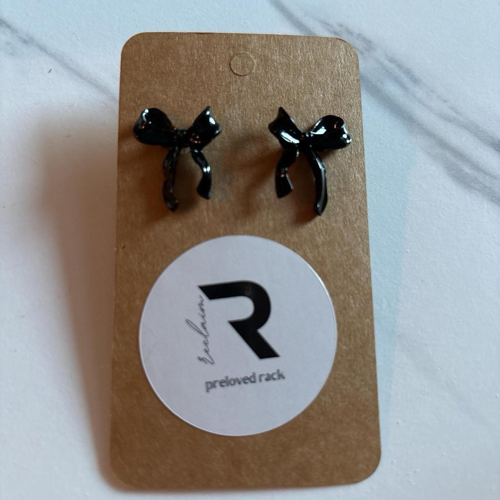 Black Bow Stud Earrings