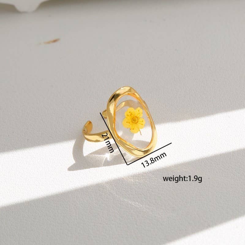 18K STAINLESS STEEL TARNISH FREE FLORAL RINGS |  OVAL YELLOW