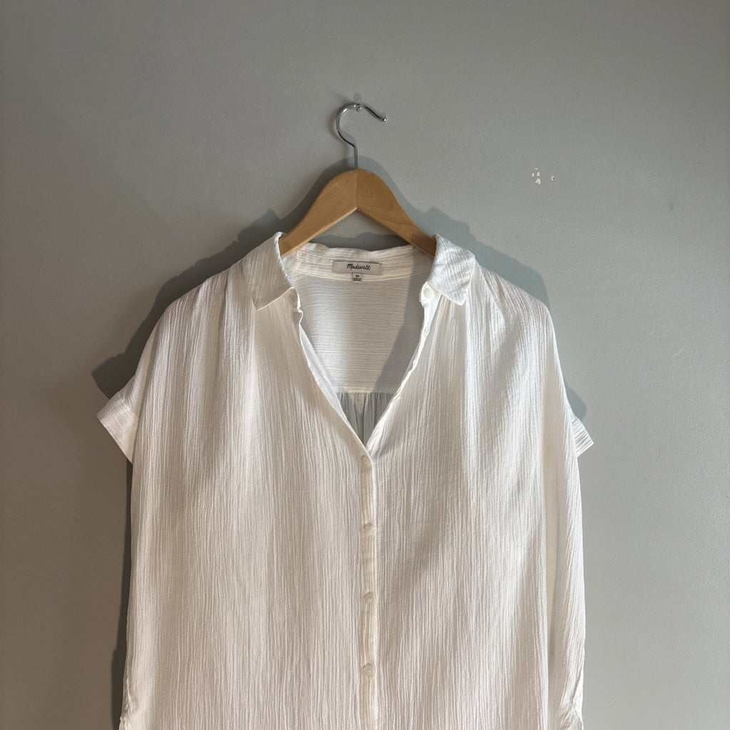 Madewell Solid White Collared Dolman Short Sleeve Top Size XL