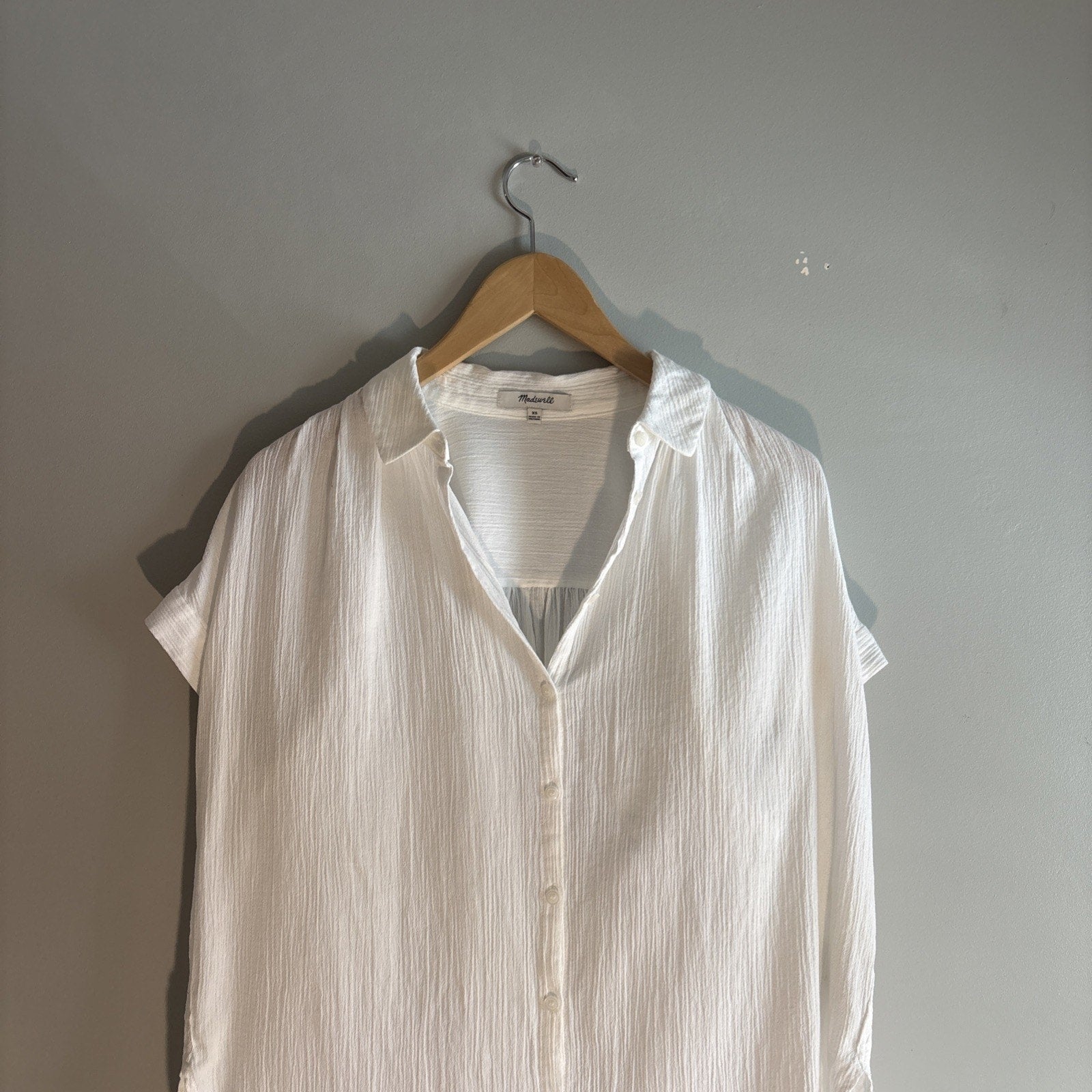 Madewell Solid White Collared Dolman Short Sleeve Top Size XL