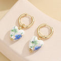 BLUE CERAMIC PORCELAIN  GOLD PEARL DROP EARRINGS
